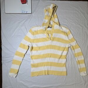 Liz & Co long‎ sleeve striped sweater with hoodie yellow/white size Extra Large
